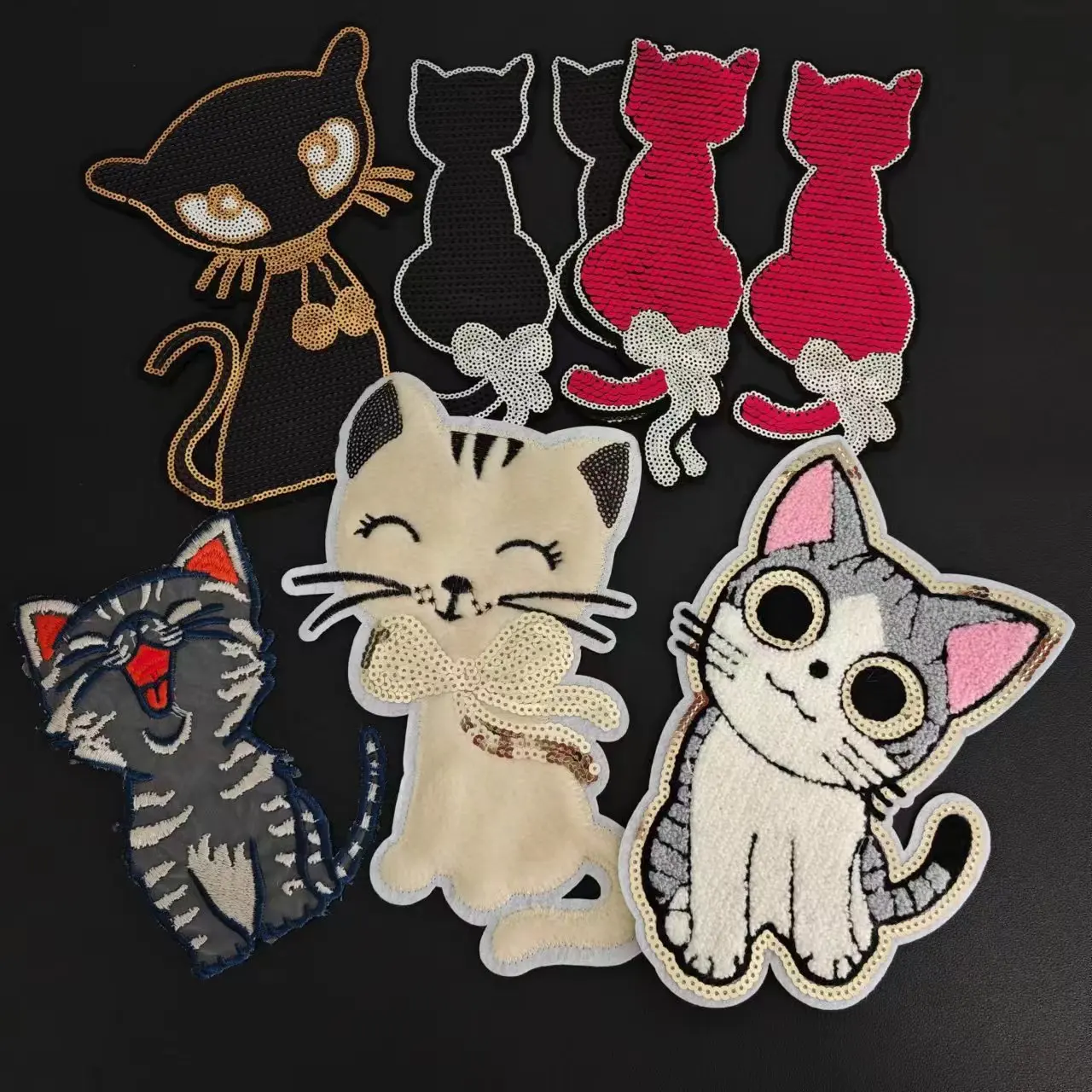 Large Cat Sew on Patches For Clothing Sequins Plush Lace Biker Badge Patch Sequined Women Clothes Stickers Strange things