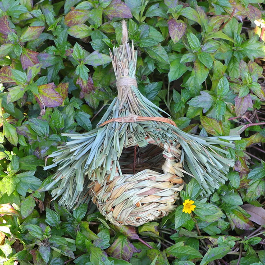 

Hanging Nest Decorative Parrot House Natural Straw Bird Hut Wear-Resistant Suspended Bird Accessories for for Birds