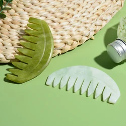 Natural Jade Guasha Face Scraper Head Massage Comb Gua Sha Scraping Hair Comb Scalp Care Massager Tool SPA Trigger Point Therapy