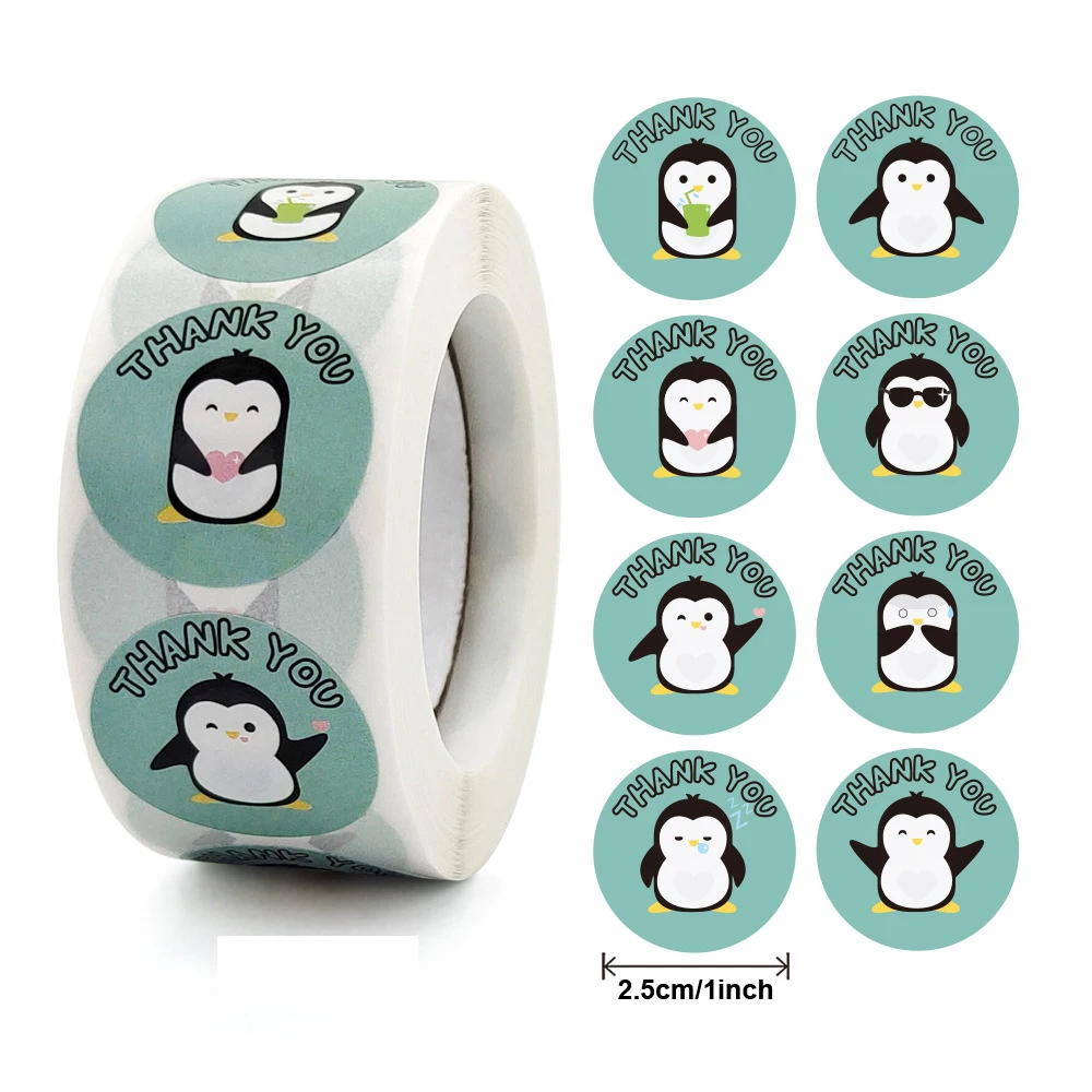 

500pcs Cute Cartoon Penguin Thank You Stickers 1inch Children Reward Encourage Scrapbooking Gifts Decorative Stationery Stickers