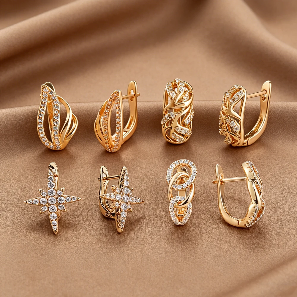 Fashionable Colored Diamond Earrings Set  Girls' Starburst Chain-Style And Twisted Ring-Shaped Drop Earrings Elegant Party Jewel