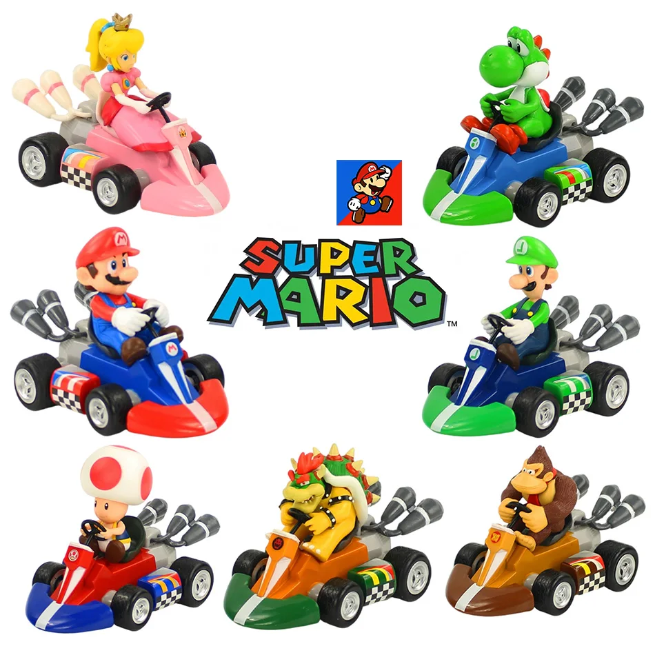 Super Mary Series Karting Mario Bros Luigi Yoshi Donkey Kong 12.5*8*9 CM Action Figure Toys Pull Back Car Anime Game Kids Gifts