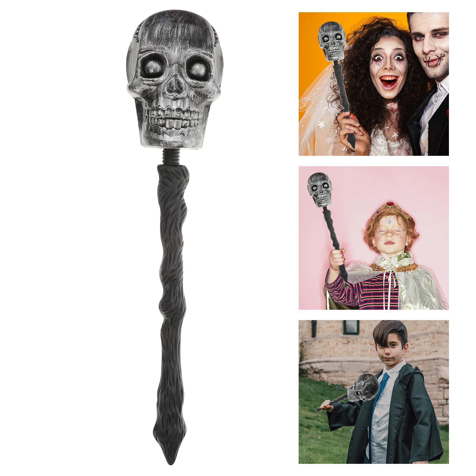 

Creative Skull Head Costume Scepter Halloween Cosplay Party Accessories Plastic Dress Up Prop for Stage Performance Role Play