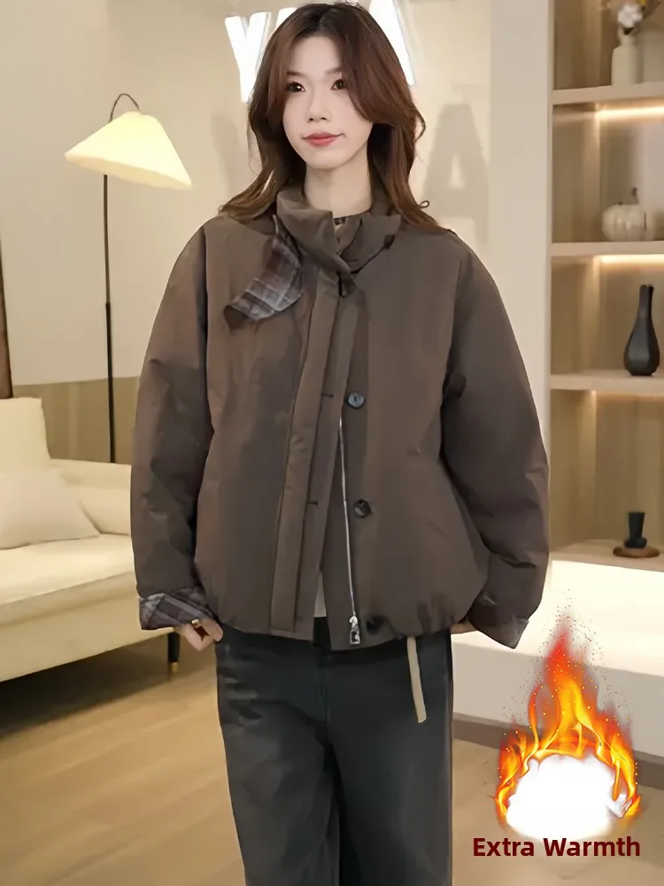 เสื้อโค้ทผ้าฝ้ายบุซับในสำหรับผู้หญิง สไตล์เกาหลี น่ารัก อเนกประสงค์ ใส่สบาย เหมาะสำหรับฤดูหนาว เหมาะกับการเดินทางไปทำงาน