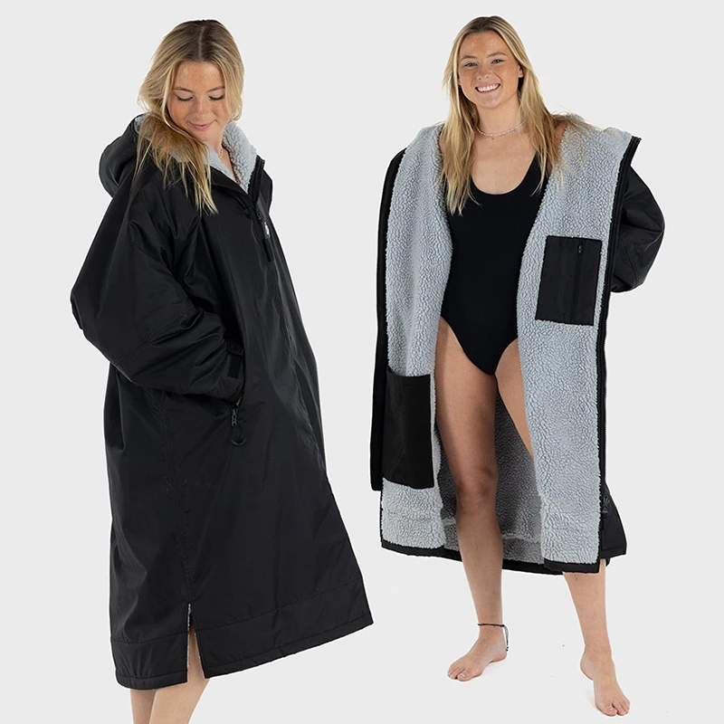 Waterproof Surf Changing Robe Hooded Cloak Beach Surfing Pool Outdoor Coat Lamb Wool Jacket Lining Anorak Raincoat Unisex Bath
