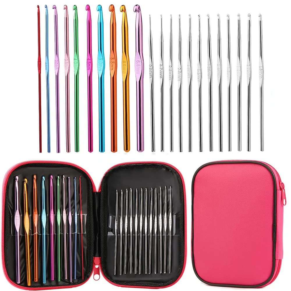 22-teiliges Häkelnadel-Set, Häkelnadel-Set mit Aufbewahrungstasche, Aluminium-Häkelnadeln für erfahrene Häkelnadel-Liebhaber