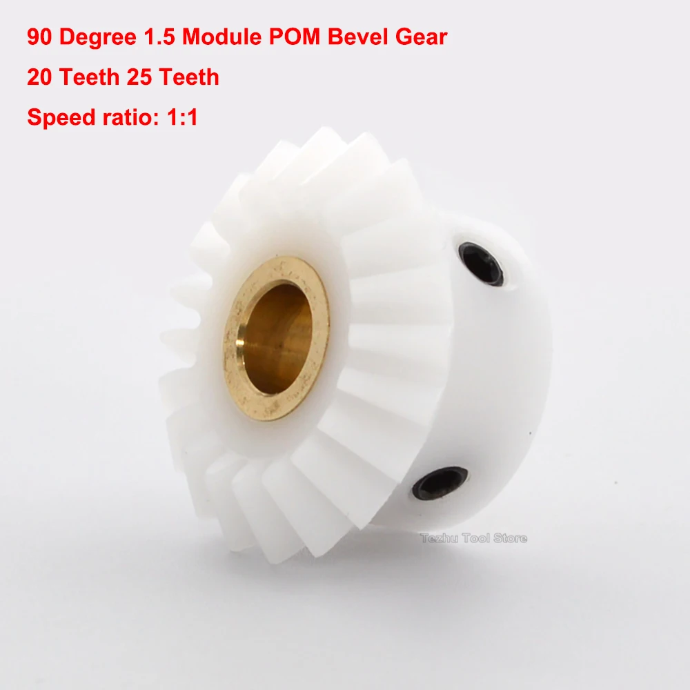 1pc 1:1 Bevel Gear 1/1.5Mod 20 /25/30 Teeth White POM Equal Diameter Bevel Gear 90 Degrees Meshing Angle Plastic Gears