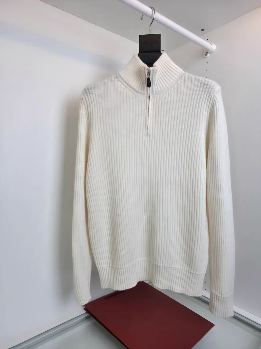 

Men's Knitted Sweater Zipper f High Collar Casual Wool Blend Long Sve Sweater Warm Busin Casual Mid-aged And ly