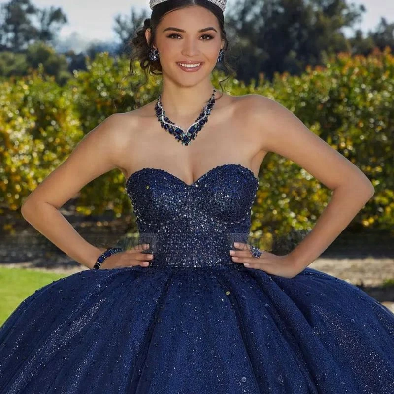 Vestido de renda princesa Quinceanera, doce vestido de festa 16 anos, mangas removíveis, azul, 15 anos, novo, 2024