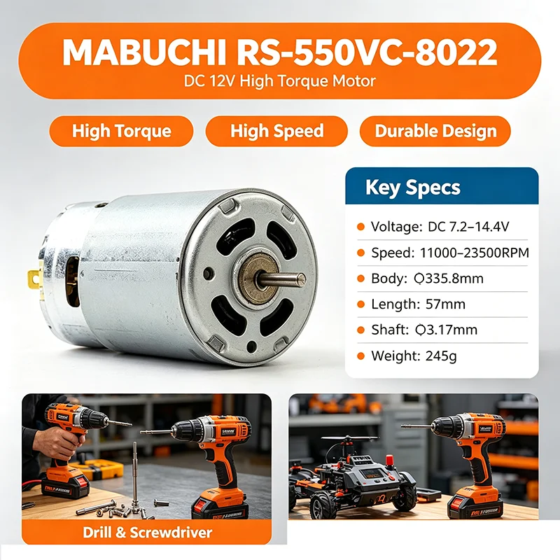 MABUCHI RS-550VC-8022 Electric Tool 550 Motor DC 12V High Speed Power Large Torque Cordless Drill Screwdriver Motor