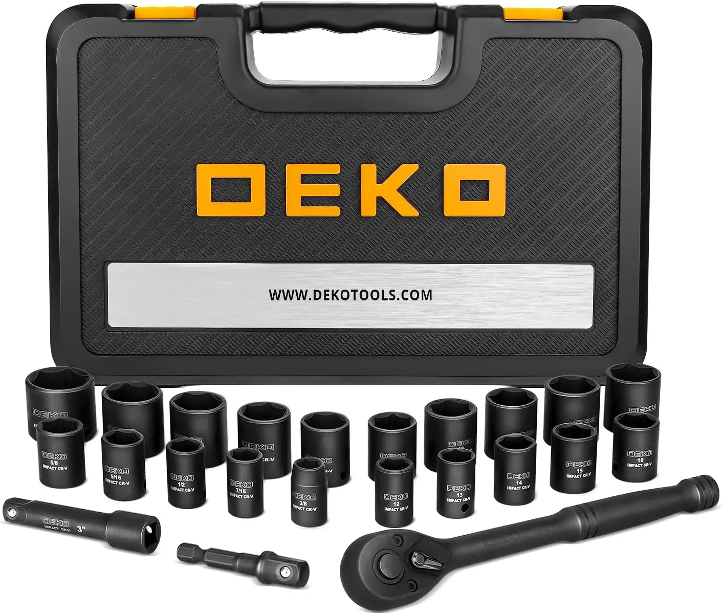 

23-Piece 3/8' Socket Wrench Set, Metric/SAE, 72-Tooth Reversible Ratchet, 6-Point, 3/8' - 1', 12mm - 21mm