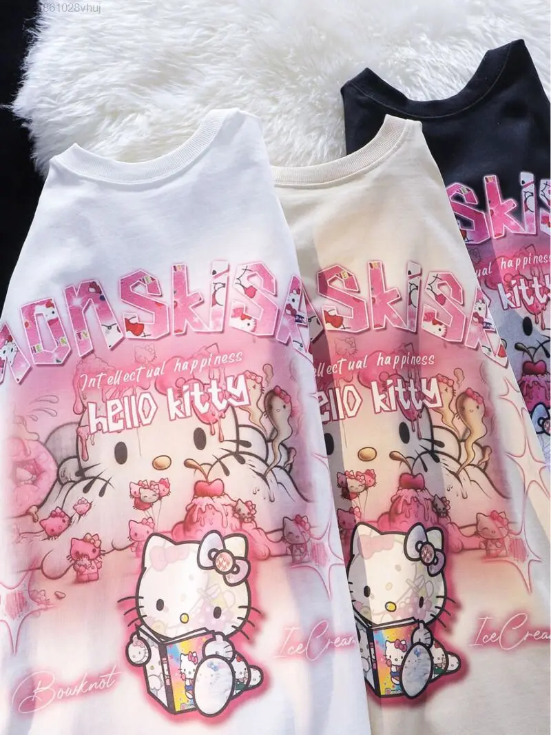 Sanrio Hello Kitty Cotton 2000s Yk2 Clothes New White T Shirt For Men Women Hip Hop Y 2k Korean Style Gothic Trendy Top Tee