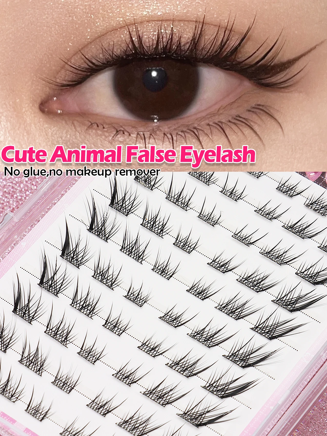 Christmas glue free false eyelashes portable and lightweight C roll single cluster natural style suitable for beginners at party
