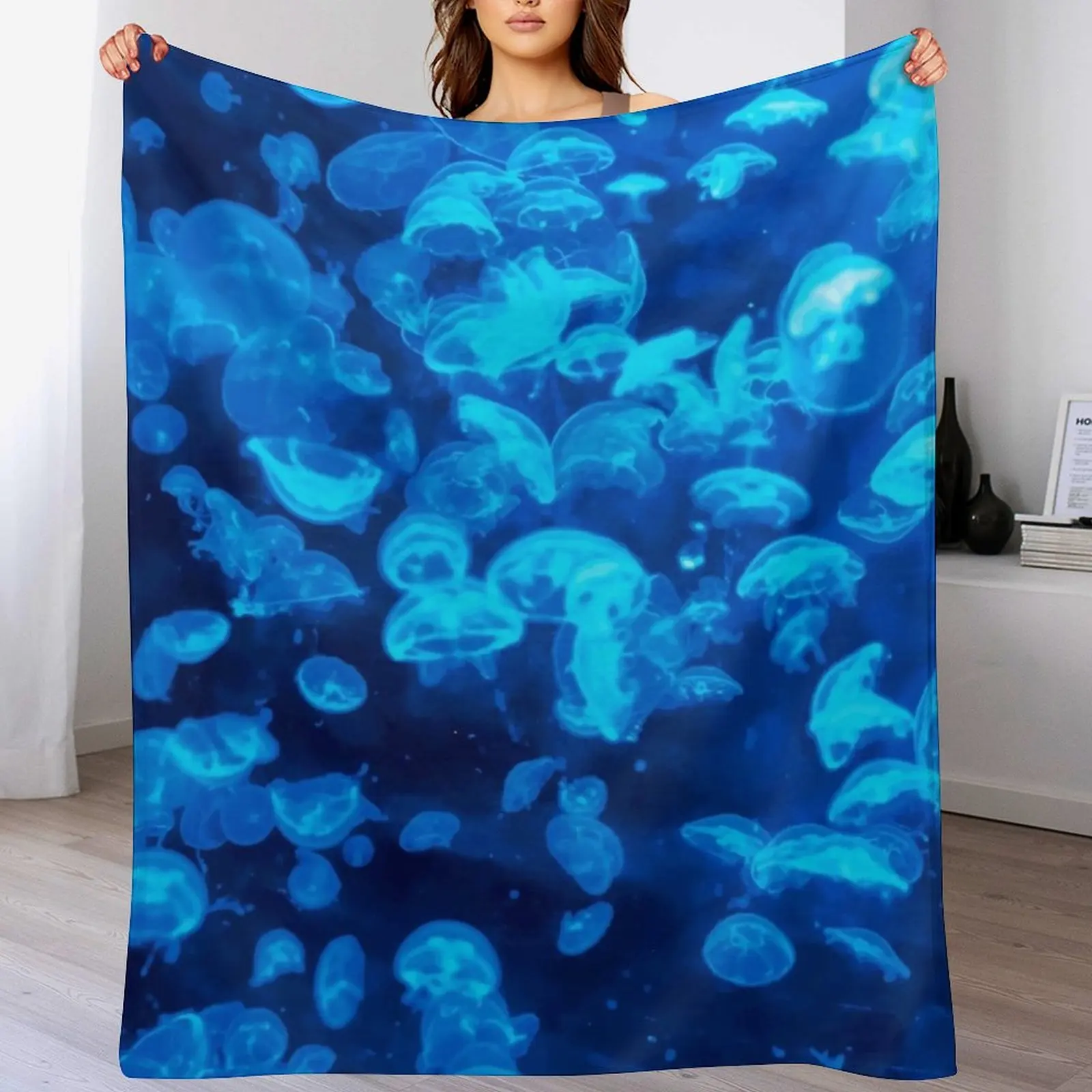 

Neon Jellyfish Throw Blanket Flannel Fabric Soft Plaid for babies Custom Blankets