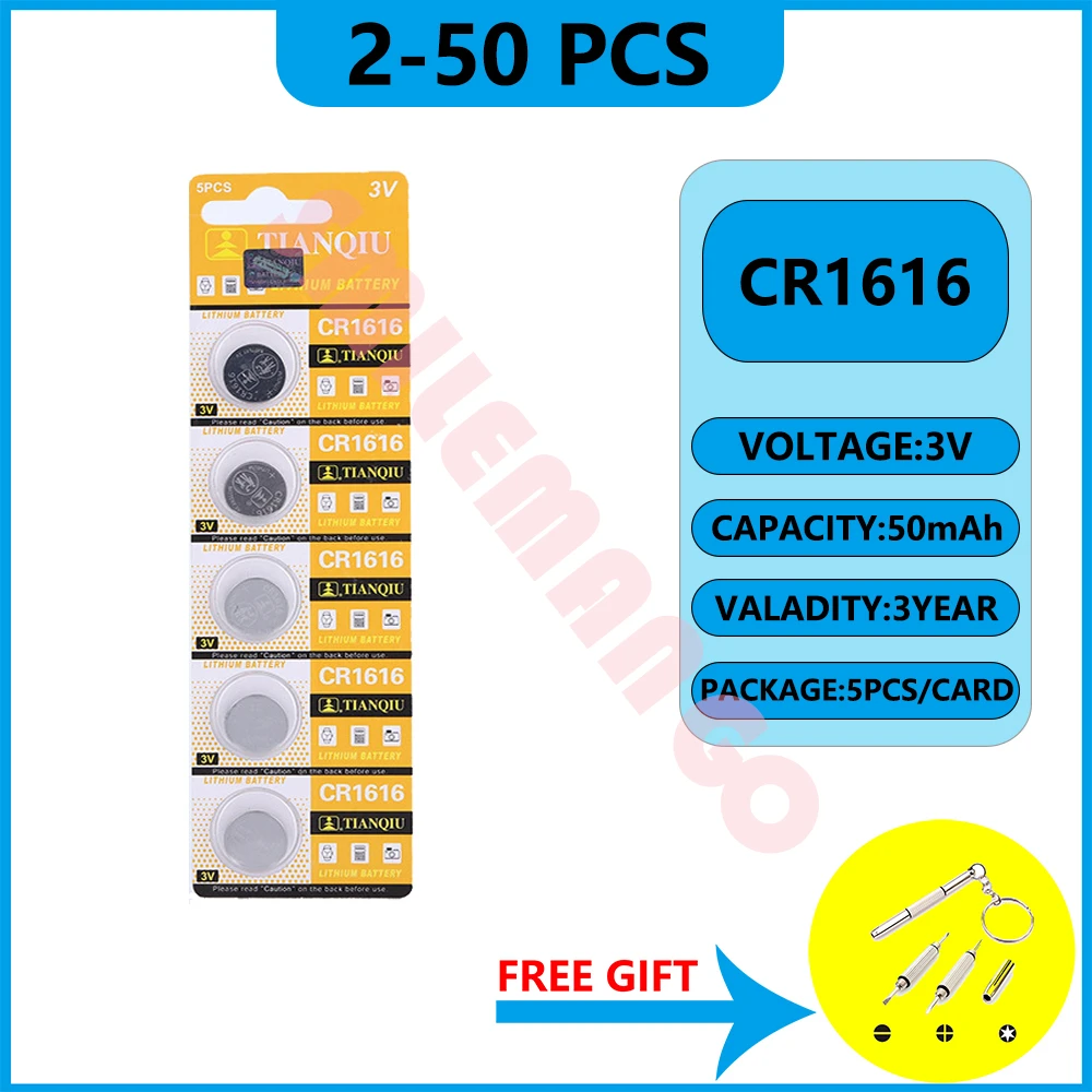 TIANQIU 2-50PCS 3V 50mAh CR1616 Coin Cells Battery CR 1616 DL1616 BR1616 5021LC LM1616 Lithium Battery For Watch Remote Control