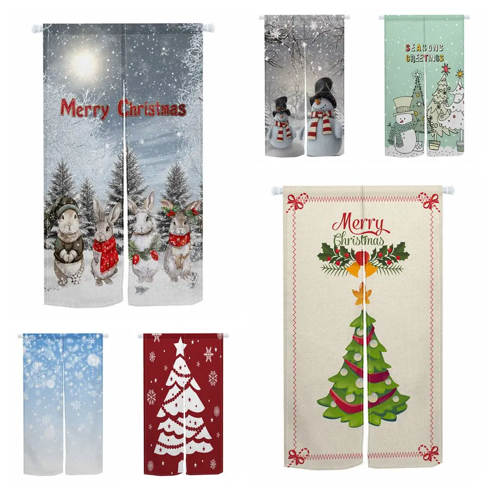 

Christmas Winter Pattern Noren Japanese Doorway Curtain Snow Snowman Pine Trees Home Decor Bedroom Kitchen Entrance Door Curtain