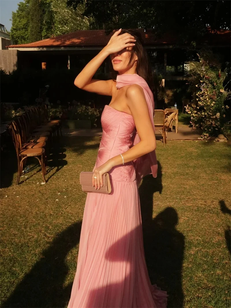 Robe De soirée trapèze élégante et personnalisée, sans bretelles, à volants, en mousseline De soie, robe De soirée De mariage, fermeture éclair, longueur au sol