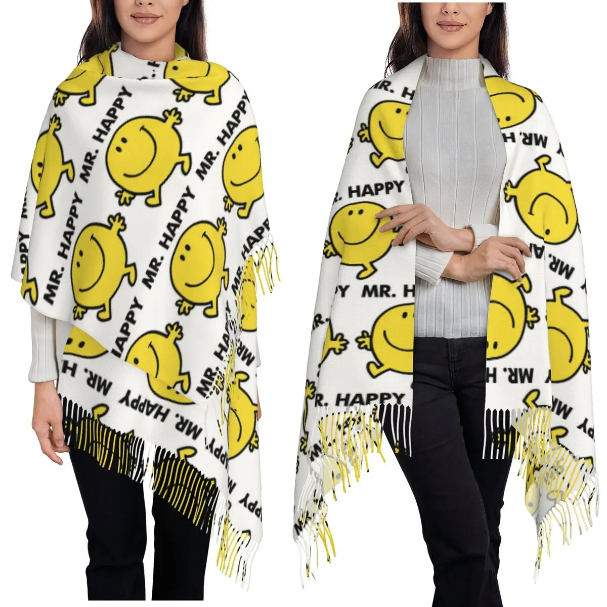 Mr. Men Cute Little Miss Popular Scarf Tassel Scarves Women Soft Warm Shawls and Wraps Large Fall Winter Shawl Wrap