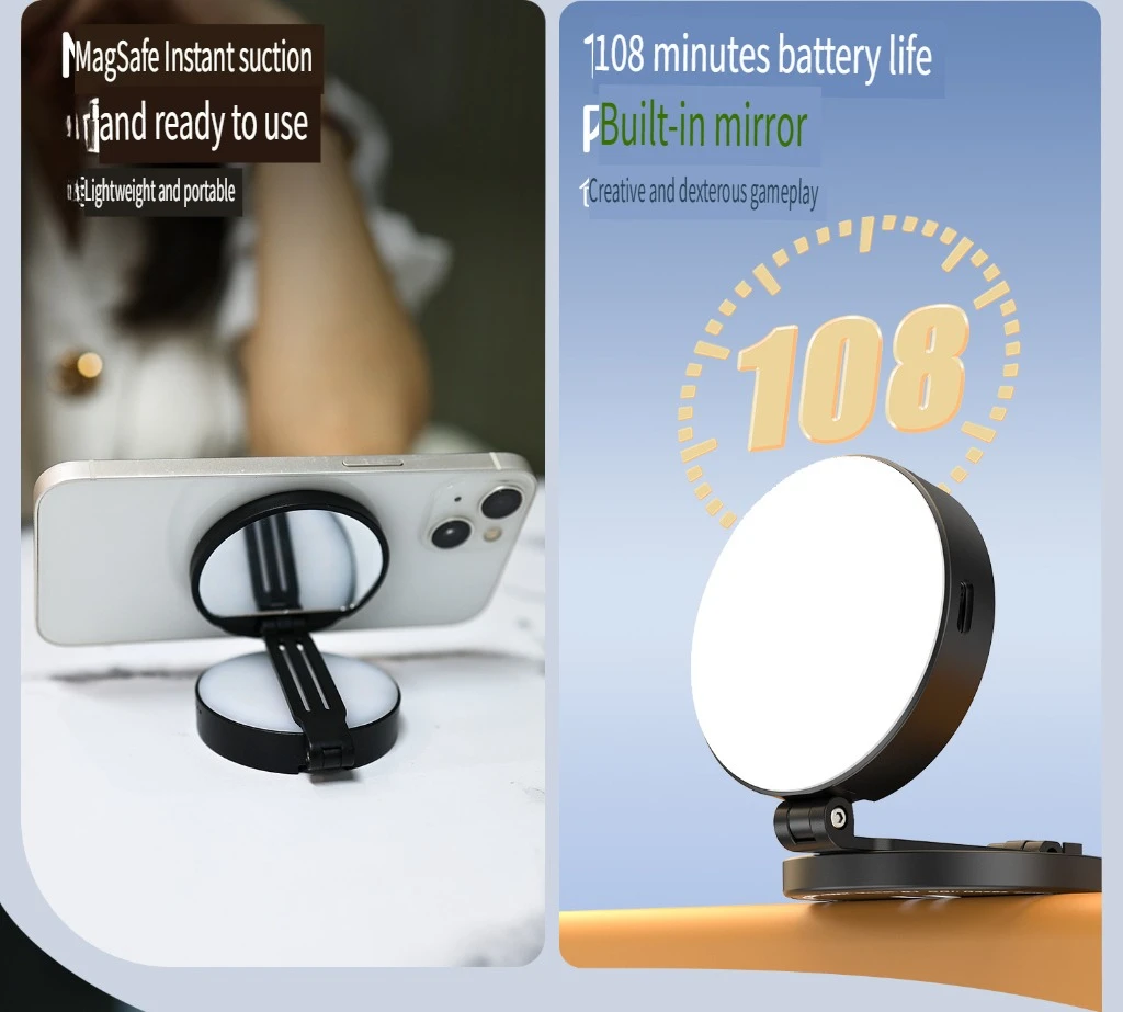 Artefatto selfie portatile portatile, luce di riempimento del telefono cellulare, evidenzia bellezza, luce tascabile magnetica, trucco dal vivo