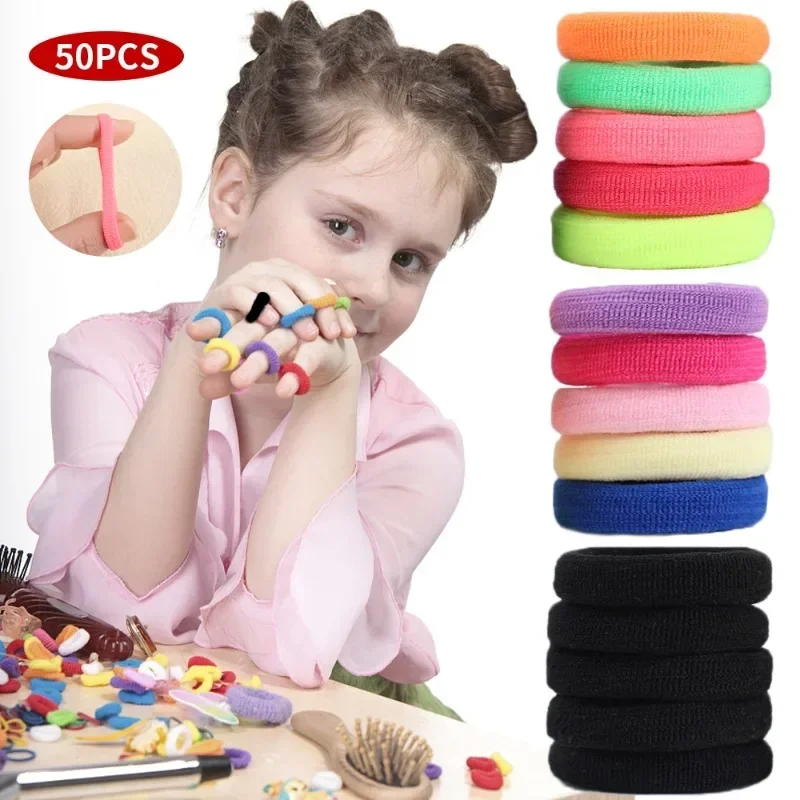 50-200pcs Women Thicken Colorful Basic Nylon Ealstic Hair Ties Girls Ponytail Hold Scrunchie Rubber Band Baby Hair Accessories