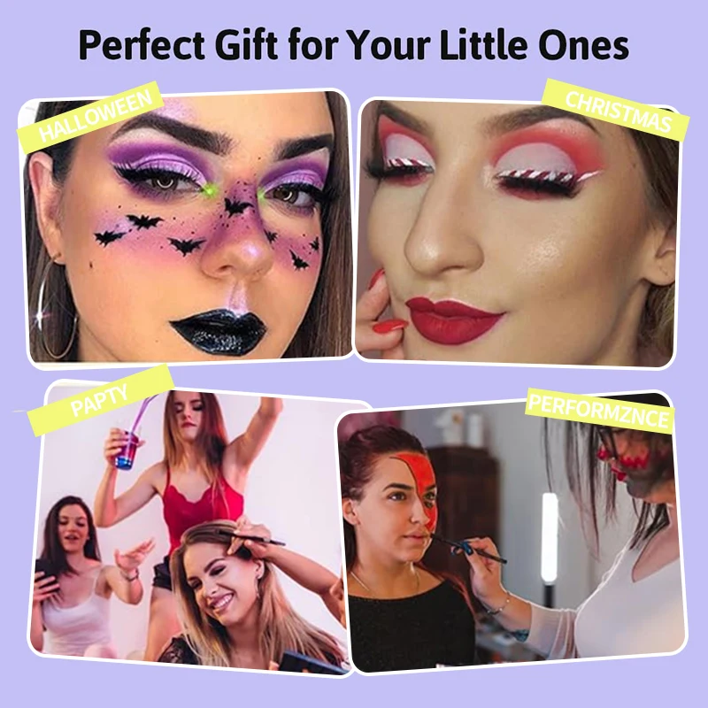 12-Color Rainbow Palette-Water-Soluble Face & Body Paint Kit with Brush,Vibrant Colors for Halloween,Christmas,Cosplay,Stage