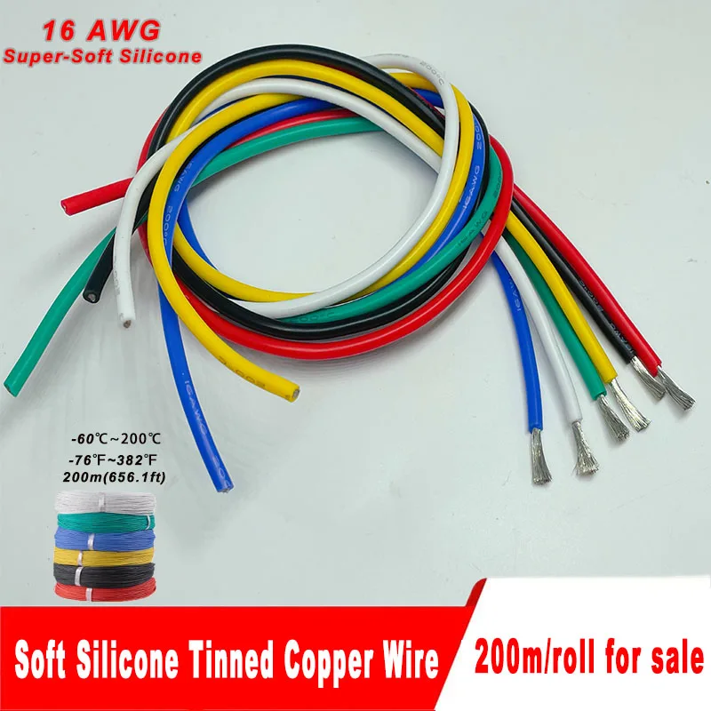 16 AWG Heat Resistant Cable 16 Gauge Flexible Silicone 252 Strands 0.08mm Tin-Copper High Temperature Resistant Copper Wire