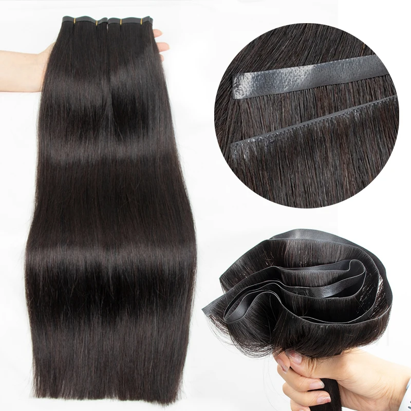 Invisible Long Tape PU Weft Human Hair Bundles Real Natural Hair Seamless & Glueless Injected Tape In Hair Extensions Thick Ends