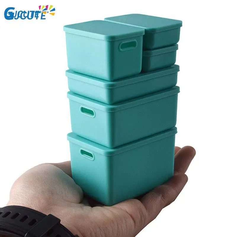 1Set 1:6 1:12 Dollhouse Mini Plastic Accessories Toy Storage Box With Cover Miniature Storage Container Doll Scene Decor