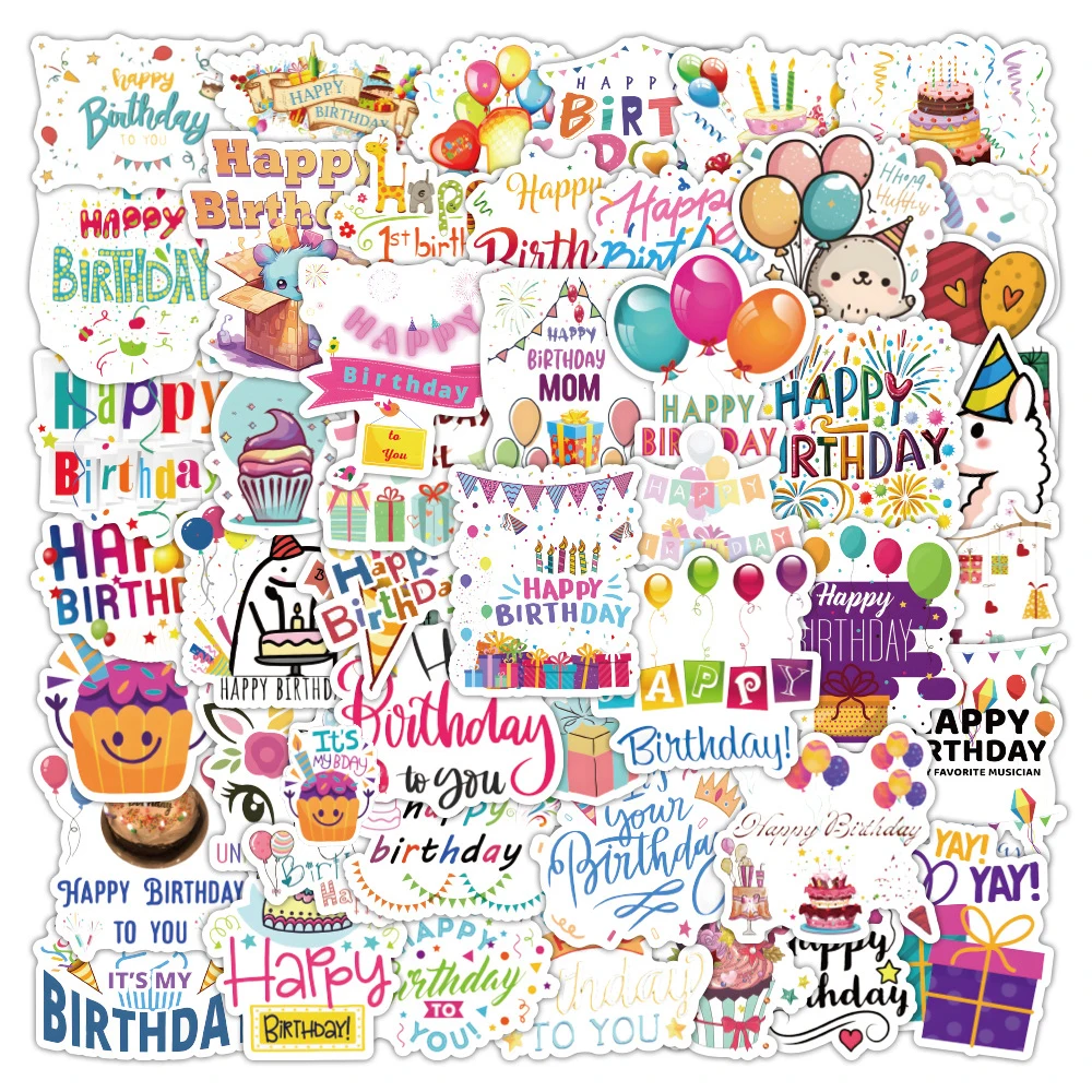 

10/30/50pcs Cute Happy Birthday Graffiti Stickers Funny Party Decoration Decals DIY Phone Case Notebook Suitcase Cartoon Sticker