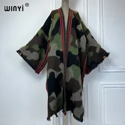 WINYI camouflage colour African women winter kimono long sleeve OverCoat abaya dubai luxury Open Front Long Cardigan party dress