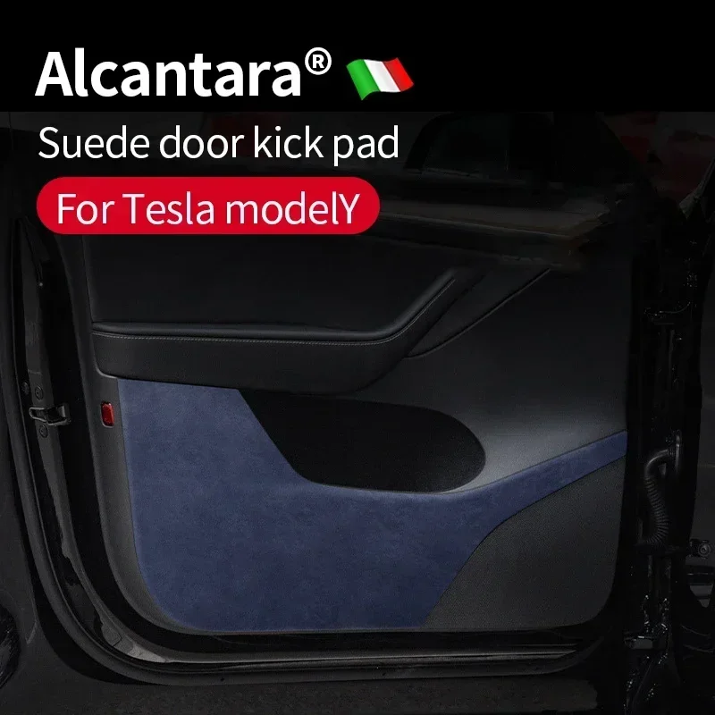 4Pcs Car Door Anti Kick Protection Pad Panel For Tesla Model 3 Model Y 2017-2023 Auto Doors Trim Alcantara Suede Accessories