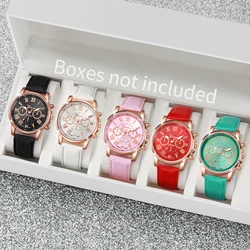 5PCS/Set Women's Multi Color Watch Fashionable and Exquisite Leather Watch with Multiple Options to Wear Every Day