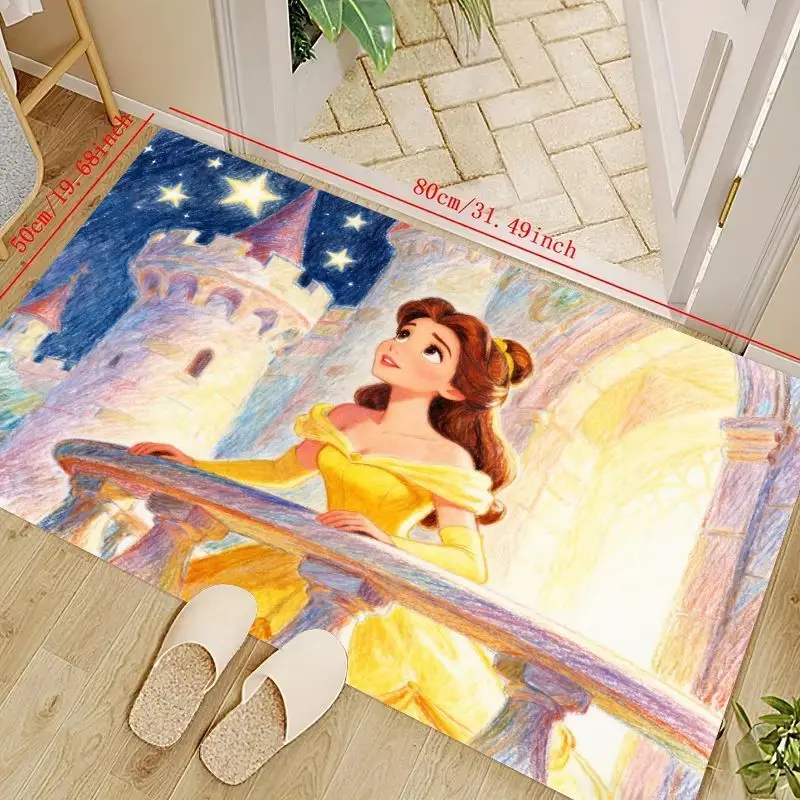 

1 шт. тематический напольный коврик Disney Princess Belle Beauty and the Beast, милый мультяшный коврик со звездами замка, мягкий нескользящий ковер для Ki