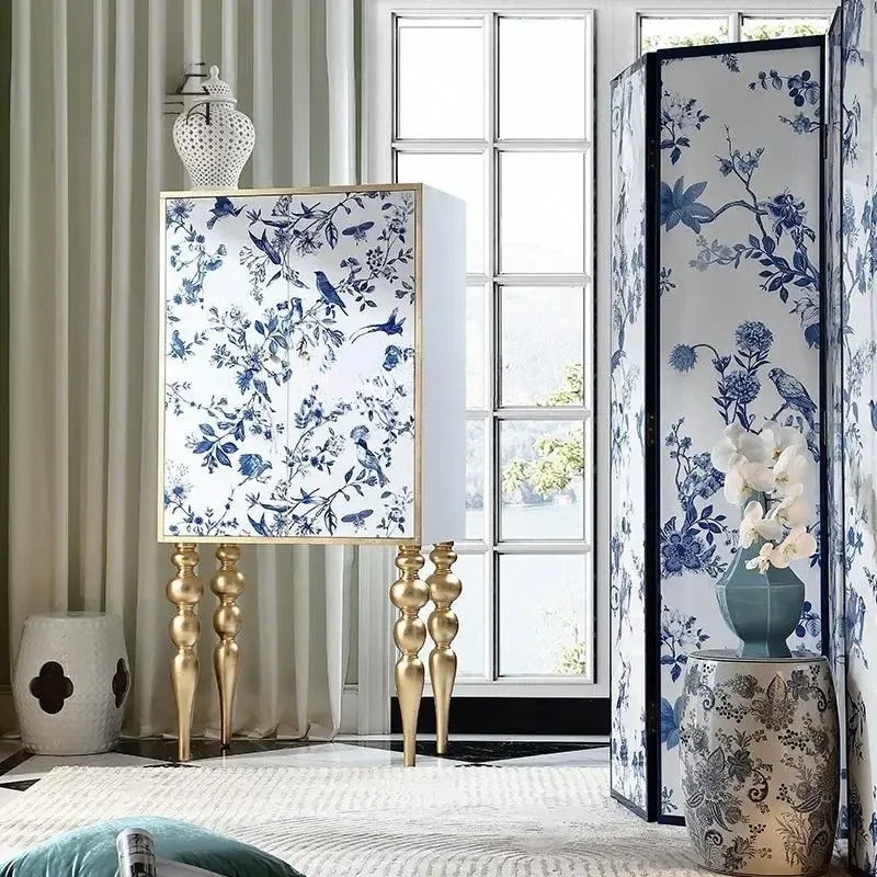 Solid wood French antique tall cabinet multi-purpose, entrance, storage locker, Chinese style decorative cabinet