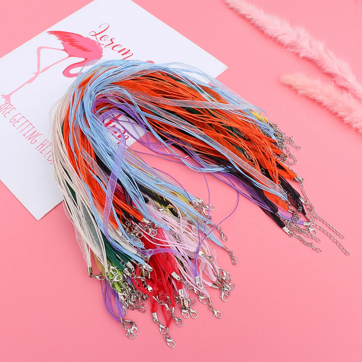 

100Pcs Mixed Color Yarn Wax Rope Necklace Cord Jewelry Making Supplies Lobster Clasp Adjustable Chain Bracelet DIY