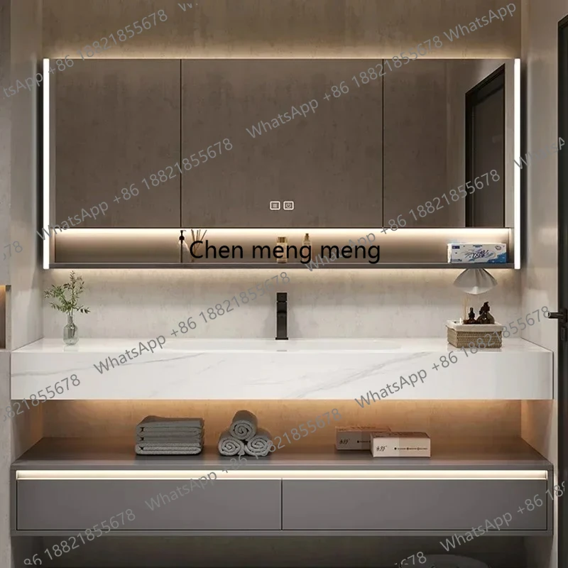 Modern Cream Style Bathroom Cabinets Vanity with Sink Wall-mounted Smart Mirror Cabinets Shelves Furniture Mueble Lavabo FYBC