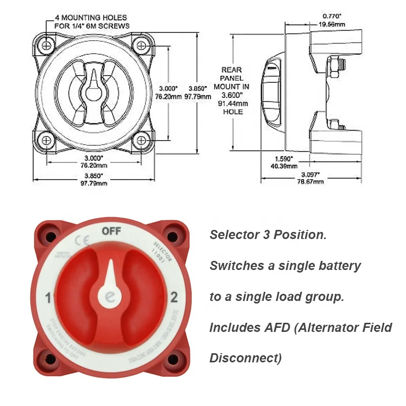 48V 350 Amp Waterproof 3 Position Ignition Protected Marine  Dual Battery  Switches view 2