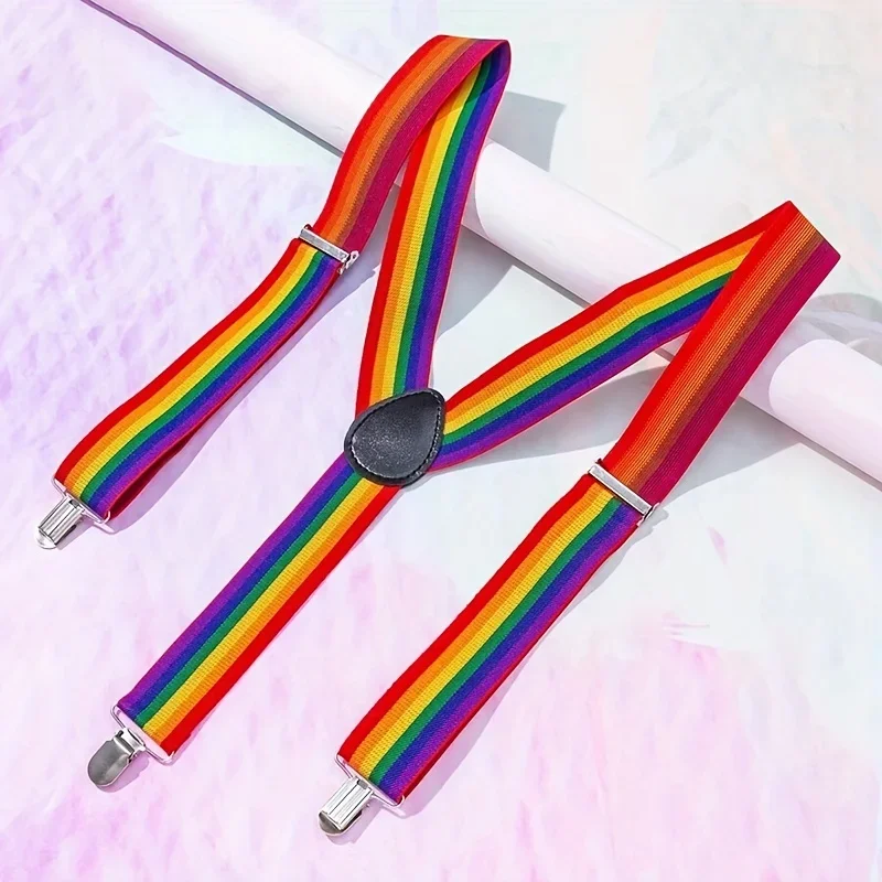 حمالات قوس قزح للرجال - تصميم نابض بالحياة مع مرونة قابلة للتعديل و3 مشابك آمنة - بنطلون متين للياقة البدنية #4