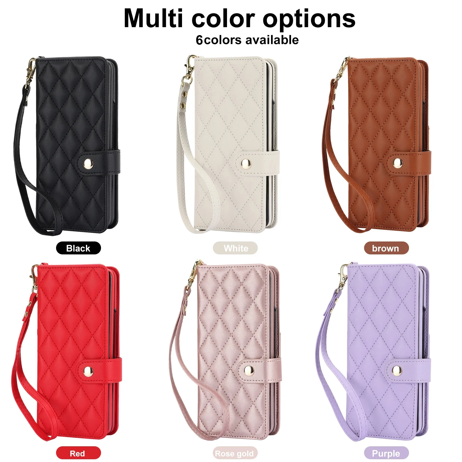 

Lanyard Crossbody Rhombic Multi Card Wallet Shoulder Strap Case For Samsung Galaxy Z Fold 5 3 4 Cover Luxury leather Phone Bags