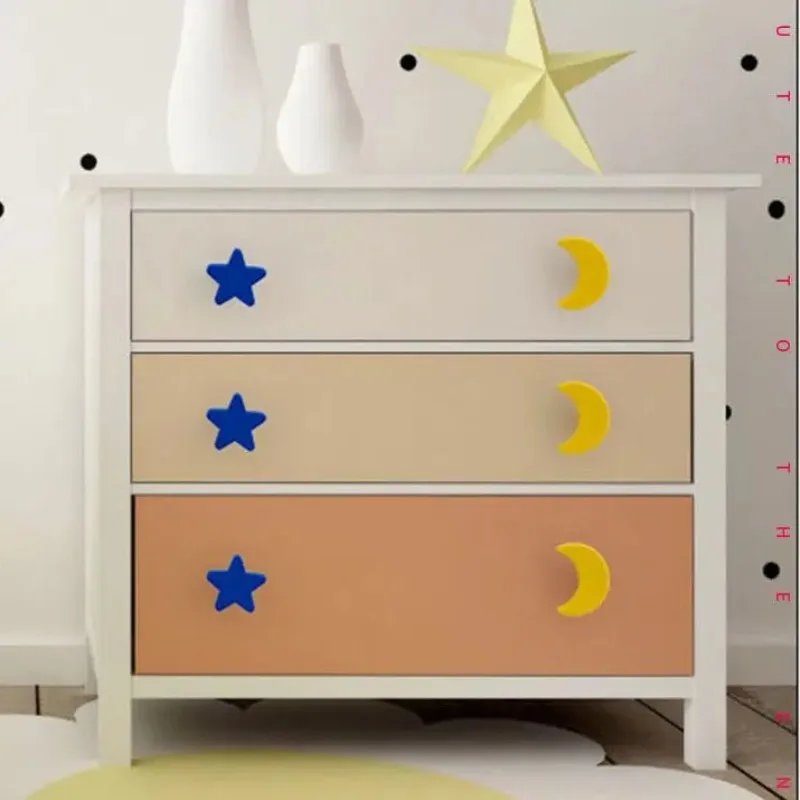 Cute Star Moon Rubber Handle Knock-proof Drawer Cabinet Door Knob Children\'s Room Wardrobe Desk Pulls Furniture Hardware