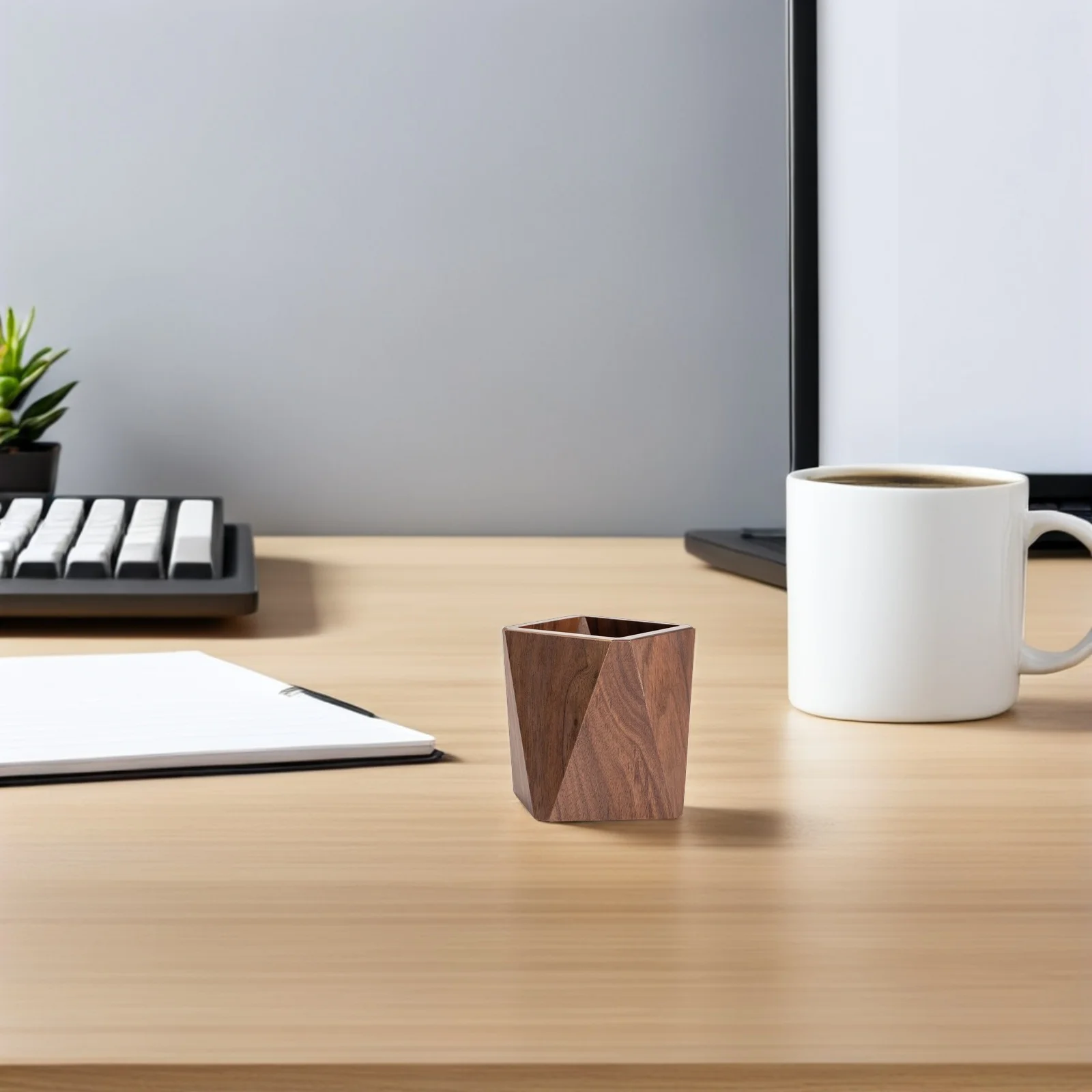 1Pcs Wooden Pen Holder Sturdy Multifunctional Desktop Storage Box for Stationery Makeup Keys Organizer Office Use