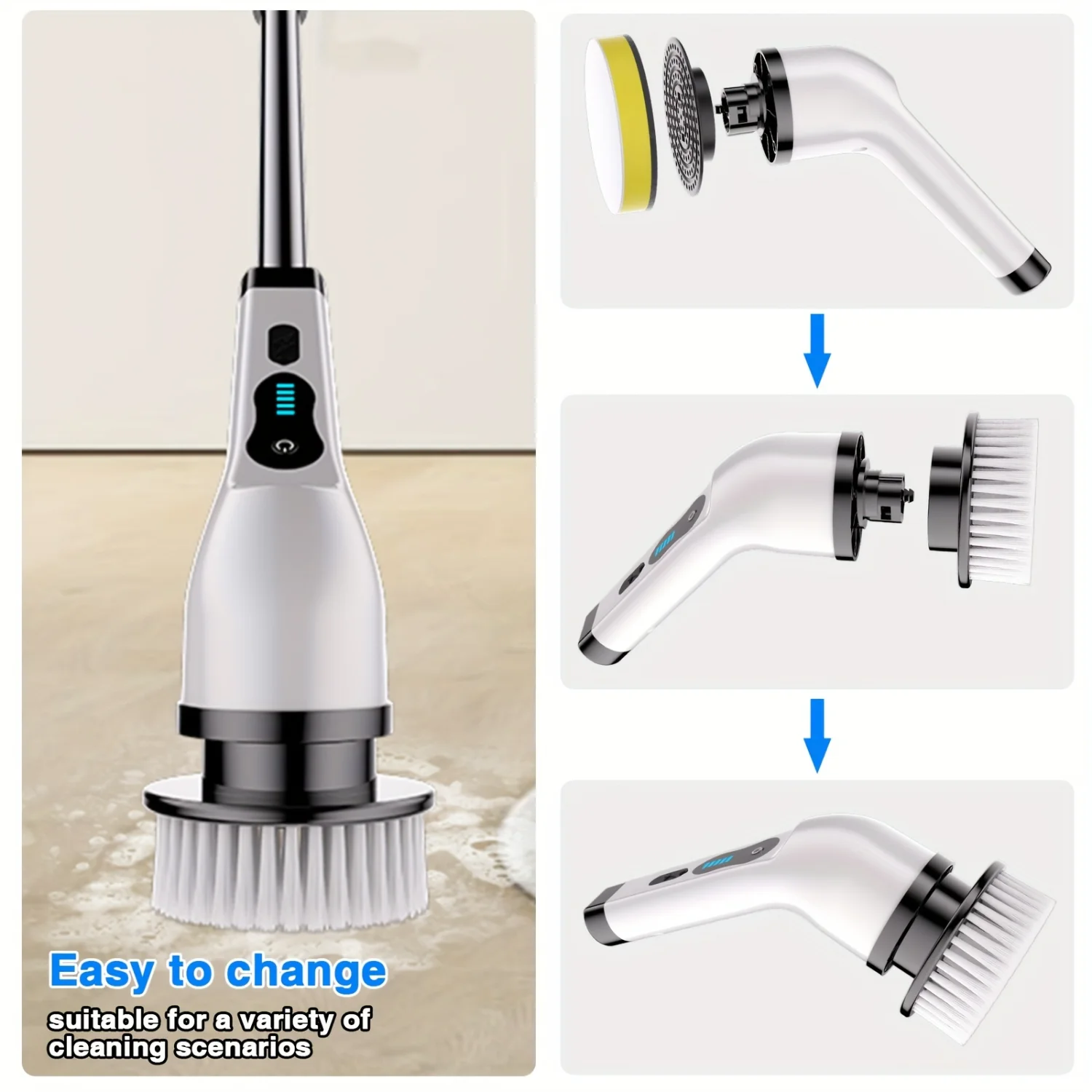 Rotary Scrubber Upgrade Adjustable Wireless Cleaning Brush With 9 Replaceable Brush Heads 2 Speed Shower Cleaner With Long Handl