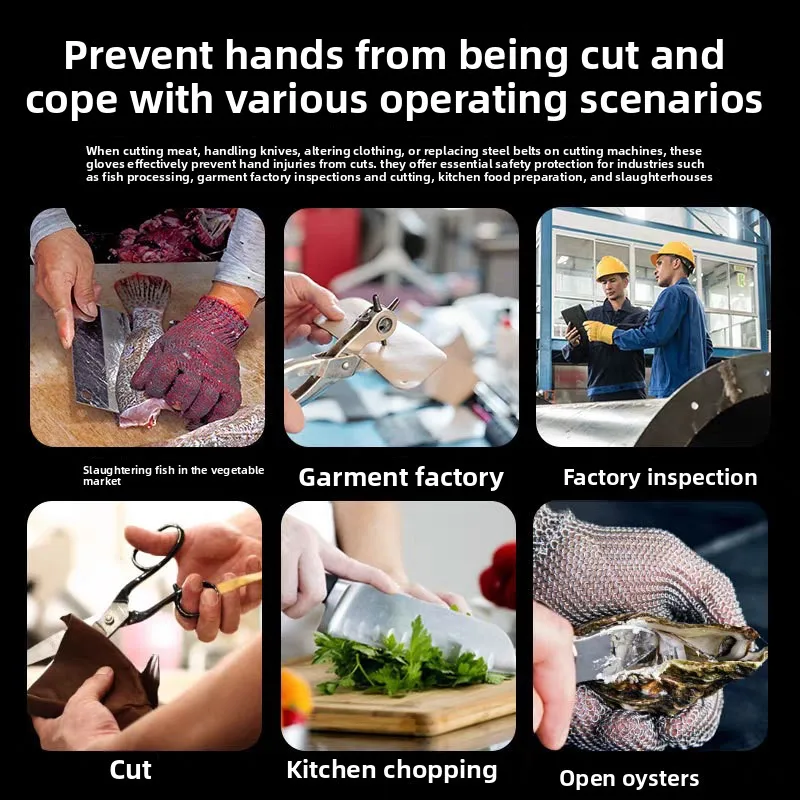 قفازات مقاومة للقطع والثقب من المستوى 9 - قفازات مقاومة للقطع من أسلاك الفولاذ المقاوم للصدأ مكونة من 5 مستويات لتقطيع المطبخ #6