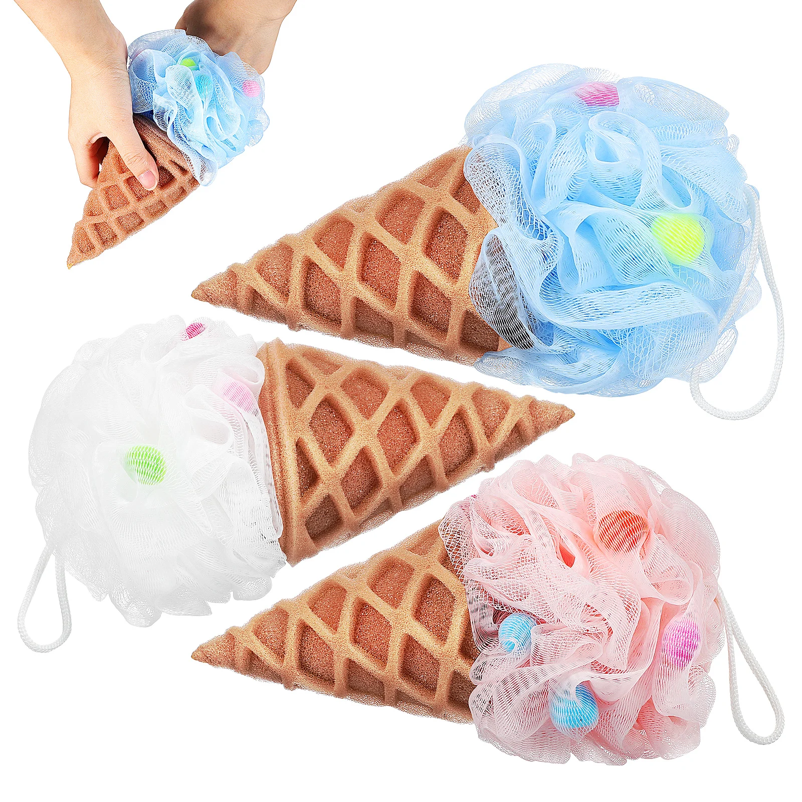 

Ice Cream Bath Ball Shower Scrubber Loofah for Kids Poufs Cute Sponge Children Cartoon Sponges