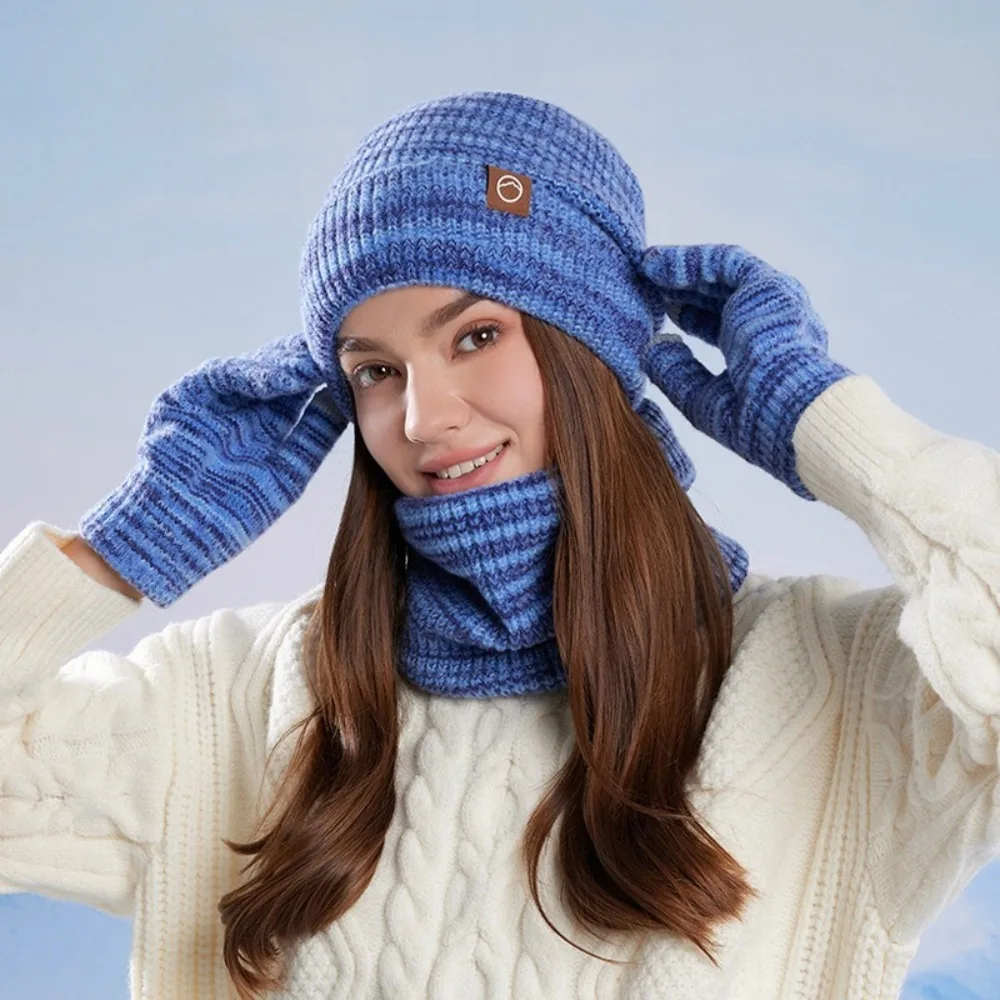 

Women 3 in 1 Winter Set Knitted Beanie Scarf Gloves Thermal Fleece Lined Ear Protection for Outdoor Cold Weather Outdoor Gear