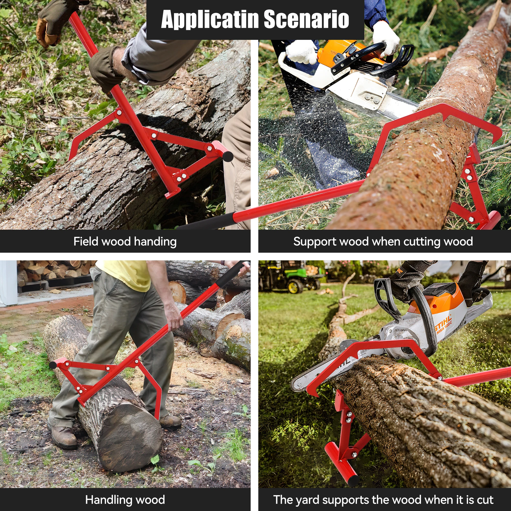 أداة دوارة طويلة مقاس 51 بوصة، خطاف من الفولاذ شديد التحمل للسجلات، رافع سجل قابل للتعديل مع مقبض غير قابل للانزلاق مقاس 11 بوصة