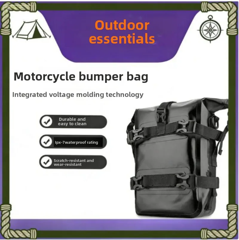 Black PVC Motorcycle Crash Bar & Tank Side Bag- IPX7 Waterproof, Reflective, Wear-resistant, 5-8L Large Capacity  Multi-Color