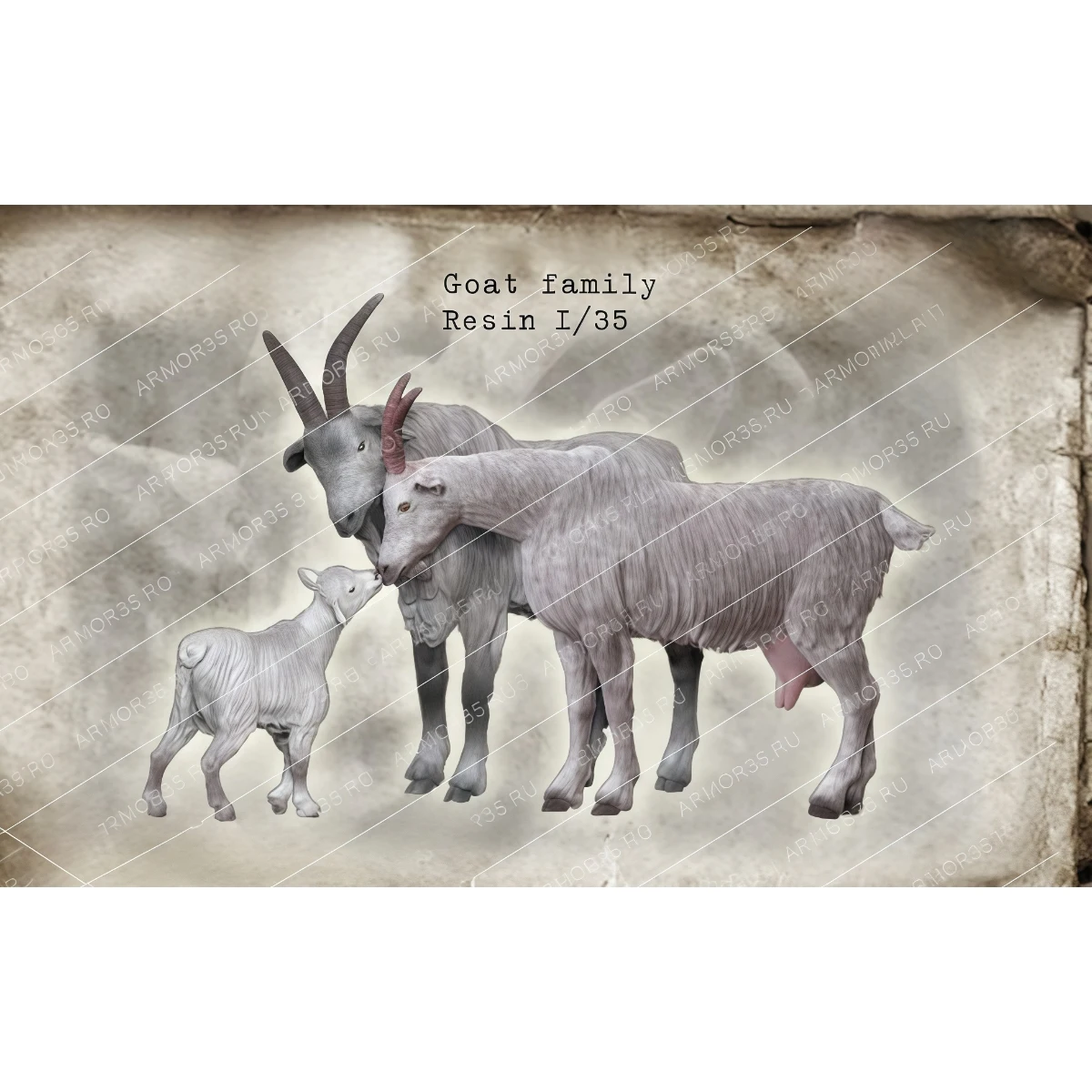 

Набор неокрашенных моделей из смолы в масштабе 1/35, несобранный и неокрашенный набор: коза, коза-мать и козленок, GK, 1704W