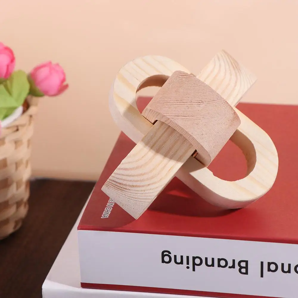 Creative Art Craft Wood Knot Ornament Handmade 3-Link Chain Wooden Buckle Hand-carved Wooden Chain Ball Table