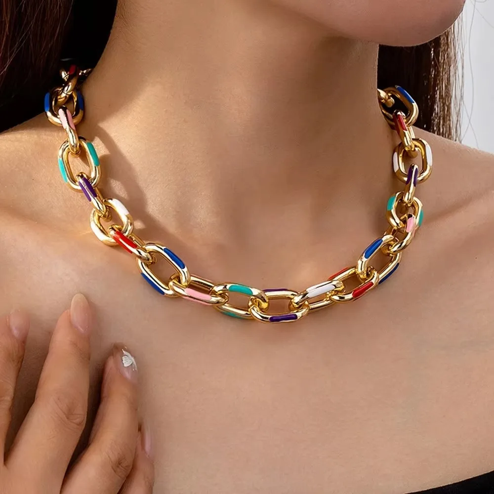 ボヘミアンスタイル カラフル ネックレス ブレスレット セット ダブルウィーブ チェーンデザイン ゴールド スチームパンク ロック チョーカー ネックレス メタル